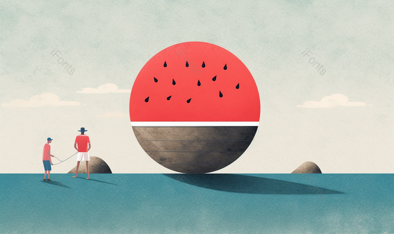 传统节气农历二十四节气夏天夏至大暑小暑西瓜清凉半个西瓜瓤在半球形平台上,插画/手绘图,插画/手绘图库,插画/手绘图下载,插画/手绘